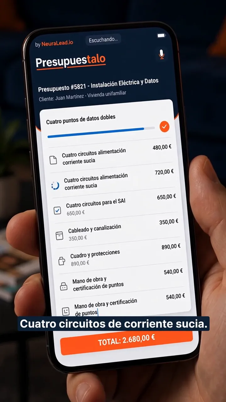 Presupuesto generado en el móvil con Presupuestalo, tal como se ve en el anuncio